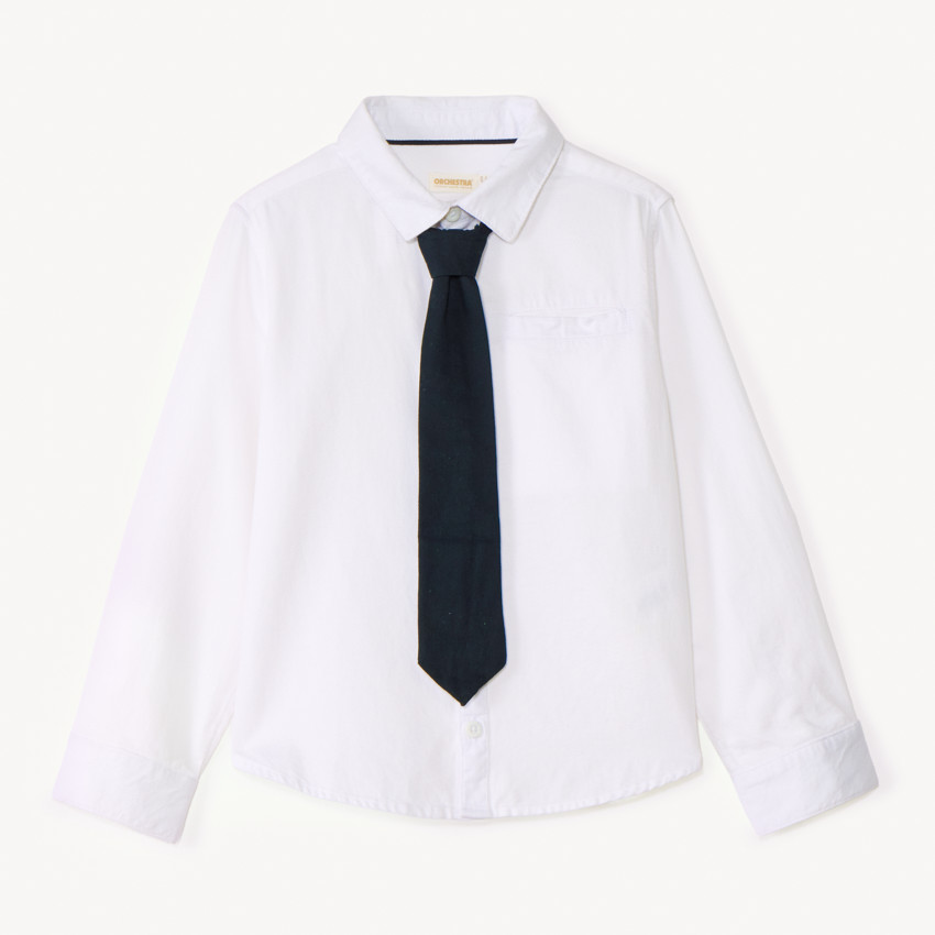 Camisa de manga larga lisa con corbata para niño 