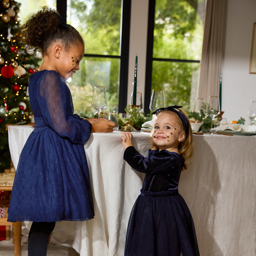 Vestido de fiesta de manga larga efecto 2 en 1 + diadema para niña. 