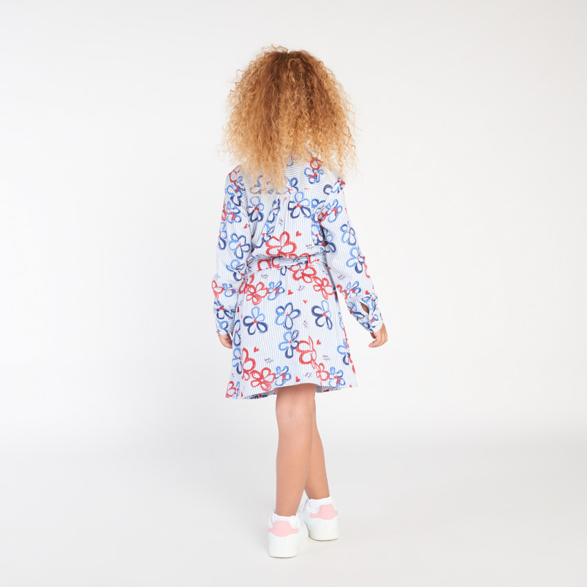 Vestido de manga larga a rayas con estampado de flores para niña 