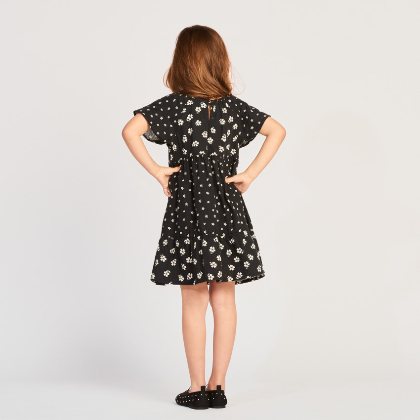 Vestido de manga corta con volantes y estampado de flores para niña 