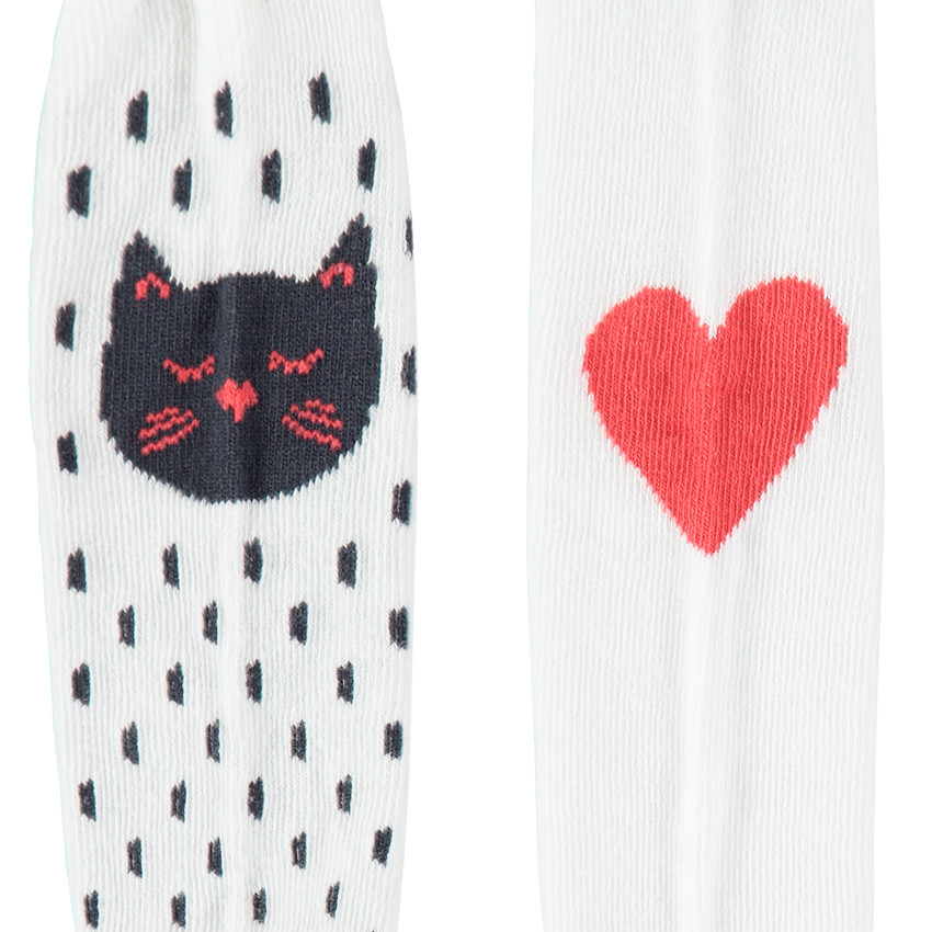 Juego de 2 pares de medias con gato y dibujos gráficos y corazón de jácquard  Additional Juego de 2 pares de medias con gato y dibujos gráficos y corazón de jácquard
