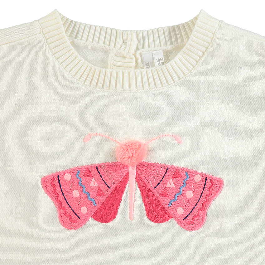 Jersey de punto fino con mangas con volantes y mariposa bordada 