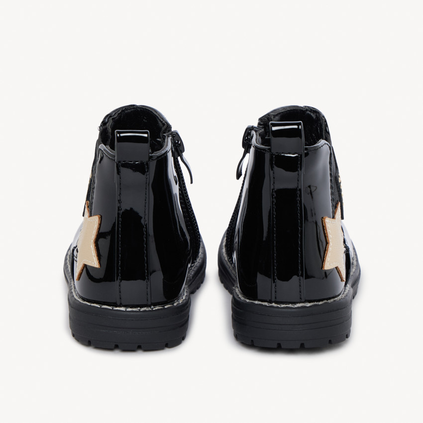 Botines de charol con estrellas y cremallera para bebé niña 
