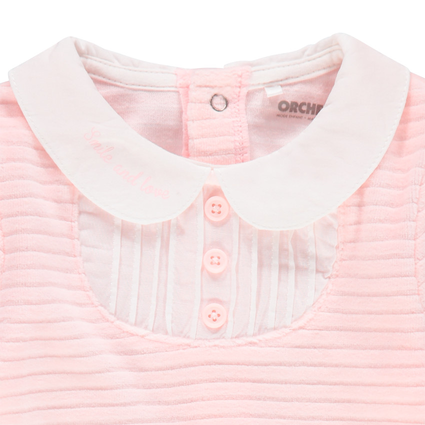 Pelele de terciopelo acanalado con cuello Claudine bordado 