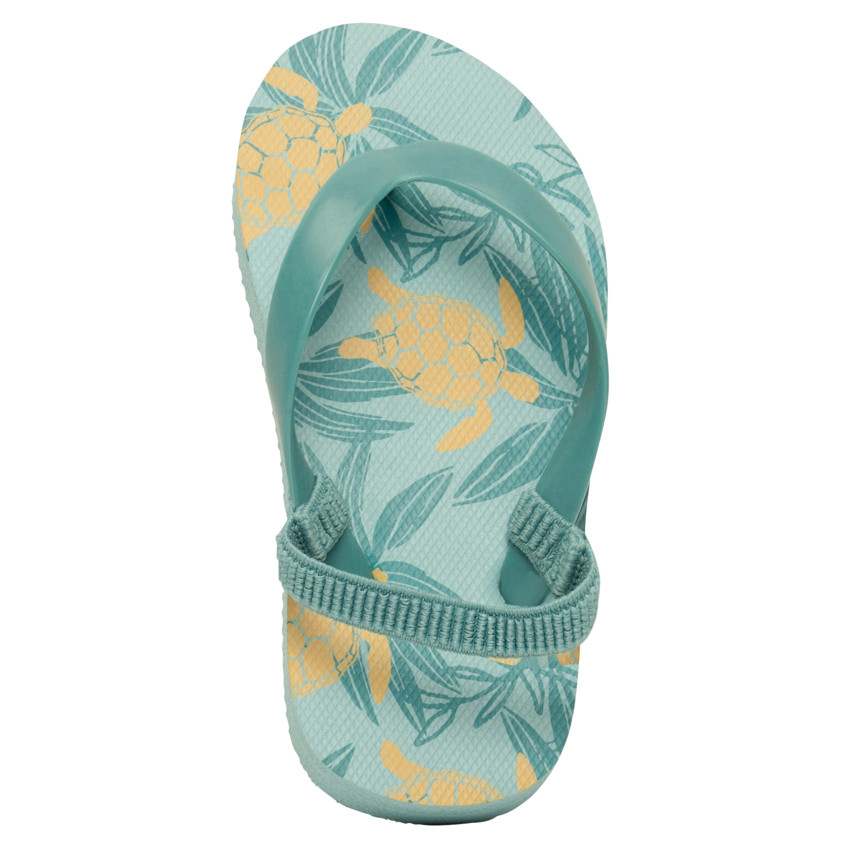 Chanclas estampadas de hojas y tortugas para niño con tiras ajustables según la edad. 