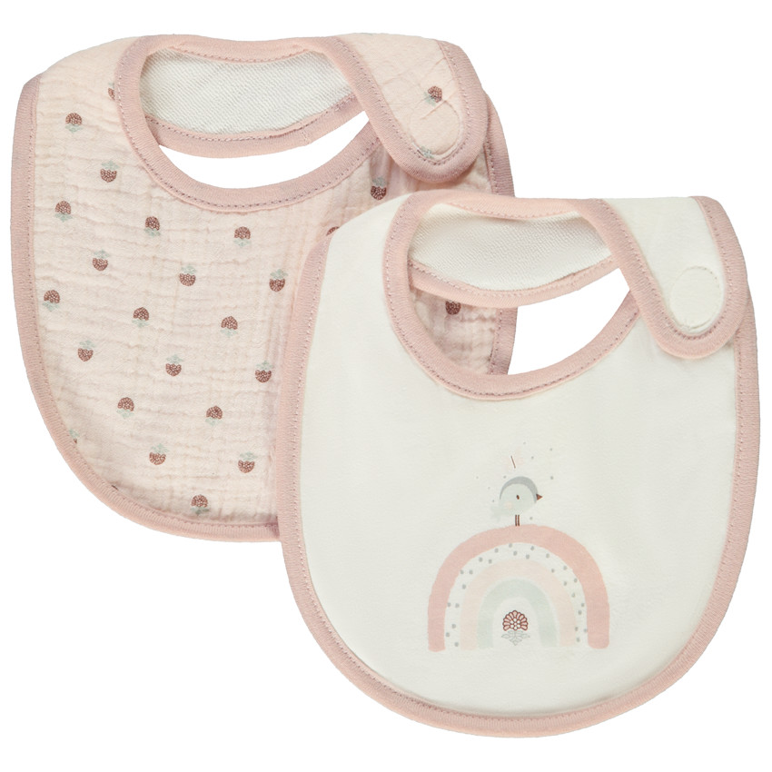 Lote de 2 baberos bi-materiales fantasía para bebé niña 