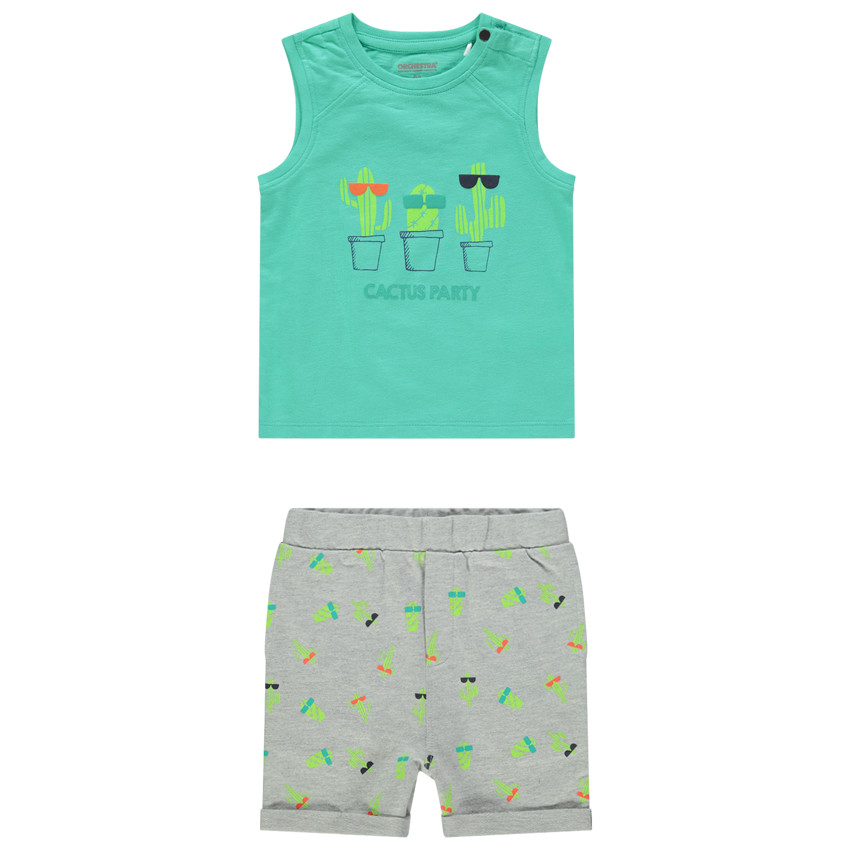Conjunto camiseta sin mangas y bermudas estampado cactus all-over 