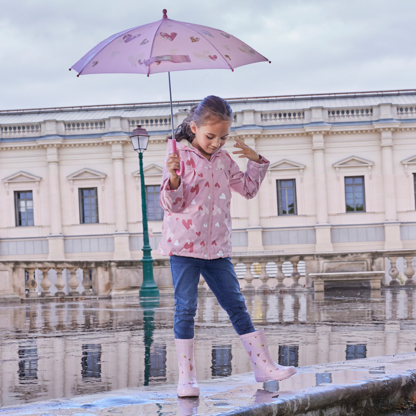 Parka de lluvia para niña con capucha y colores que cambian. 