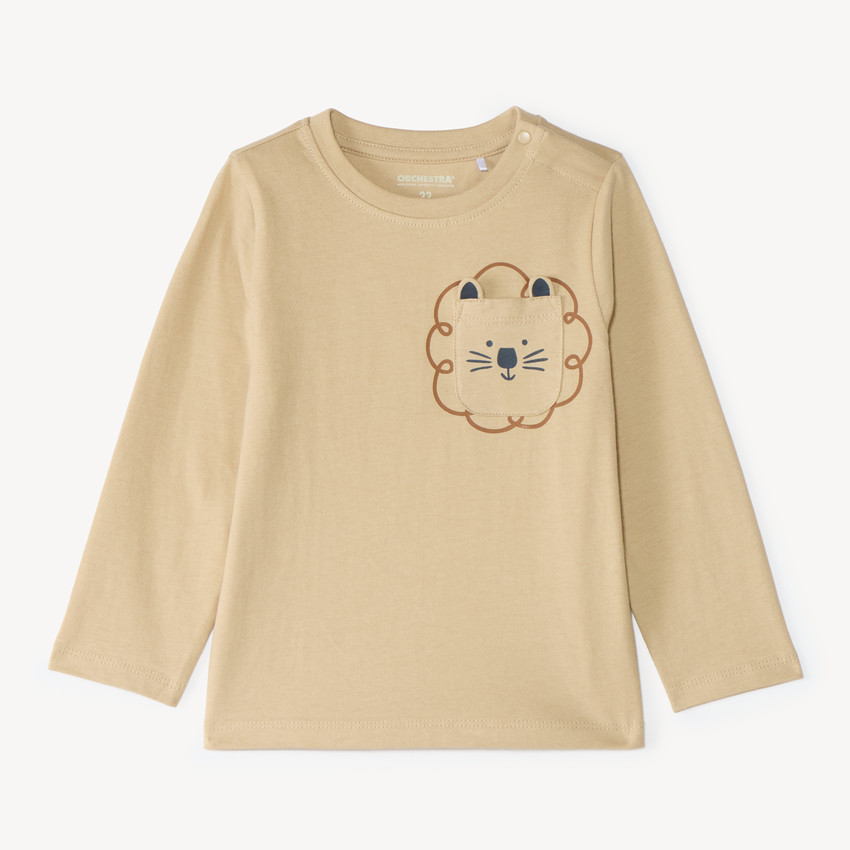 Camiseta de manga larga para bebé niño con bolsillo divertido 