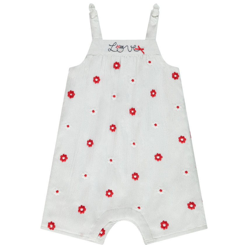 Combinaison corta bordada de flores efecto crêpe para bebé niña 