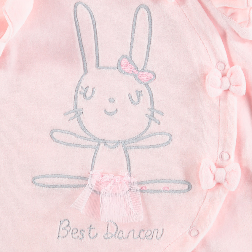 Pijama de terciopelo rosa con conejo bordado y lazos   Additional Pijama de terciopelo rosa con conejo bordado y lazos