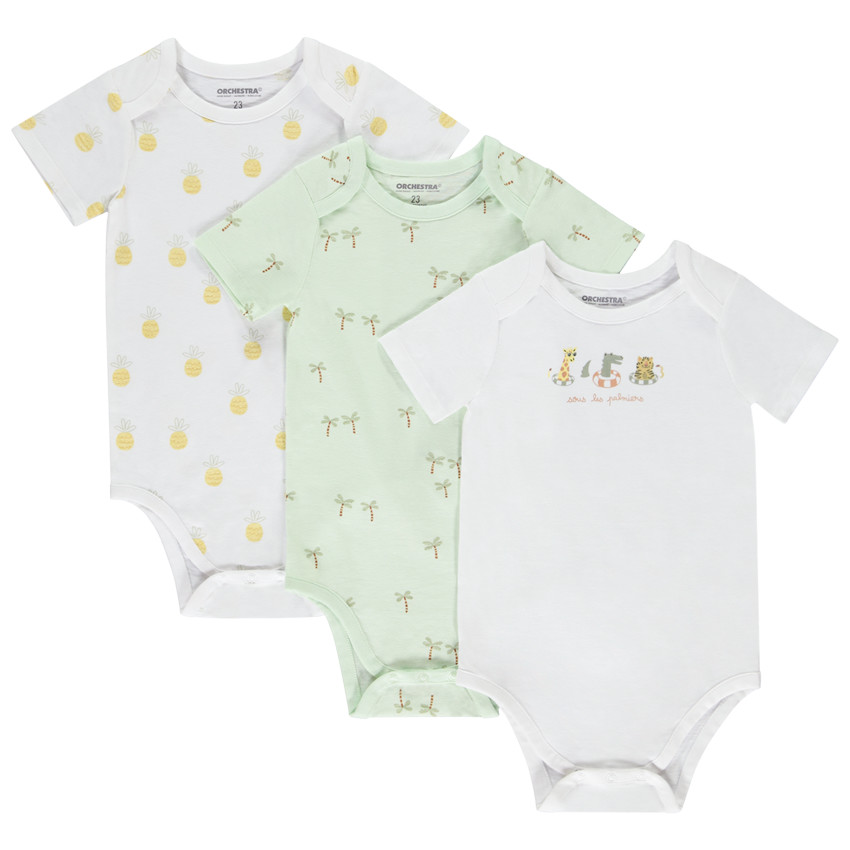 Pack de 3 bodies manga corta con diferentes aperturas según la edad 