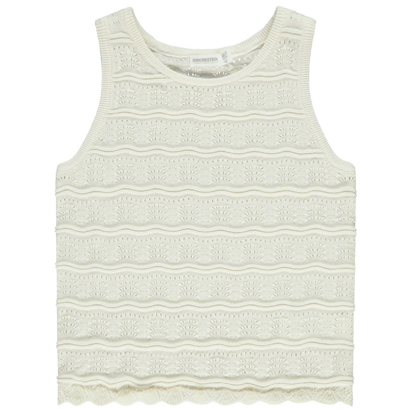 Camiseta sin mangas en punto calado para niña 
