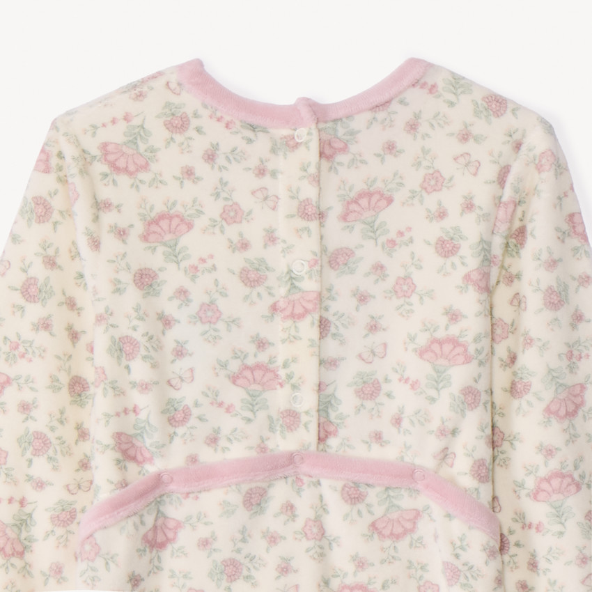 Dors-bien imprimé fleuri + gilet pour bébé fille avec ouvertures différentes selon l'âge 