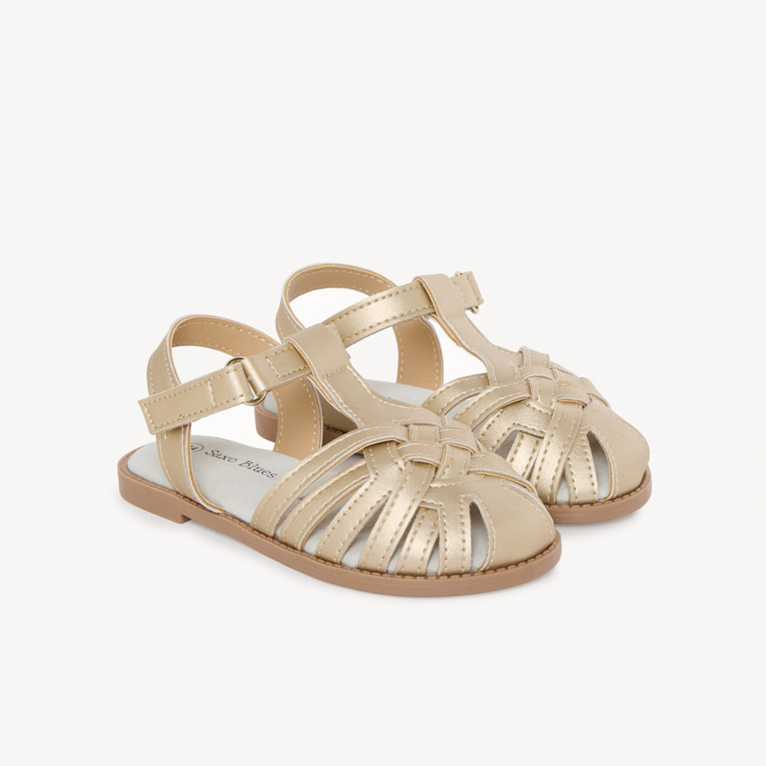 Sandalias de cuero doradas trenzadas para niña 