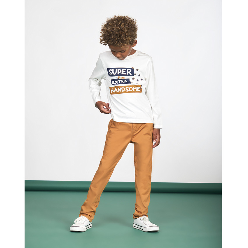 Pantalón chino en sarga satinado con cinturón a rayas ara niño 