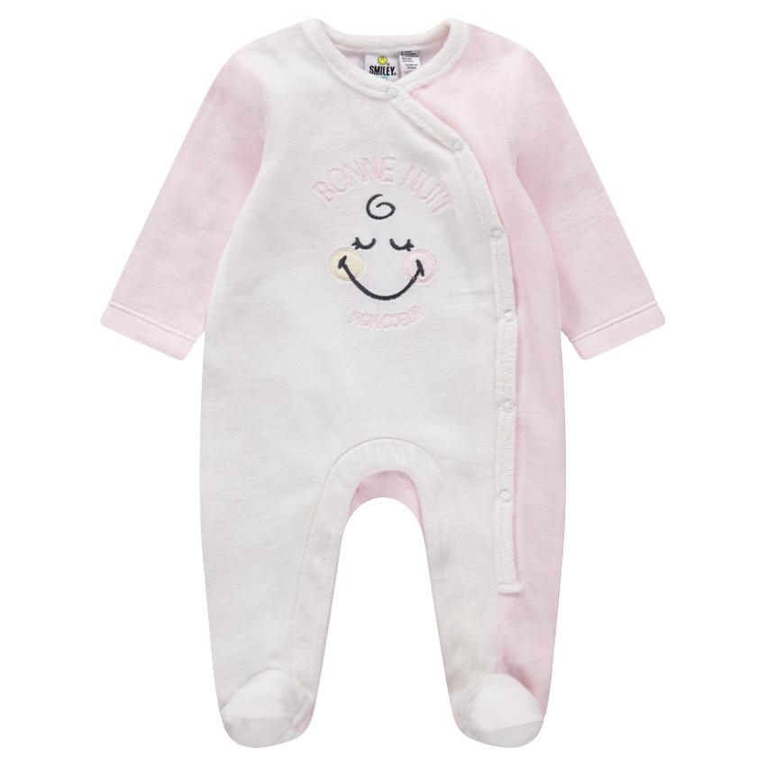 Pijama de terciopelo bicolor con Smiley Gilr bordada 