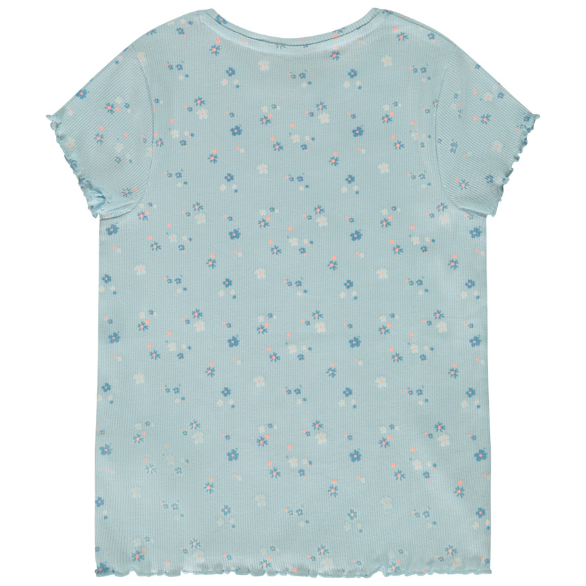 T-shirt manches courtes côtelé imprimé fleuri pour fille 