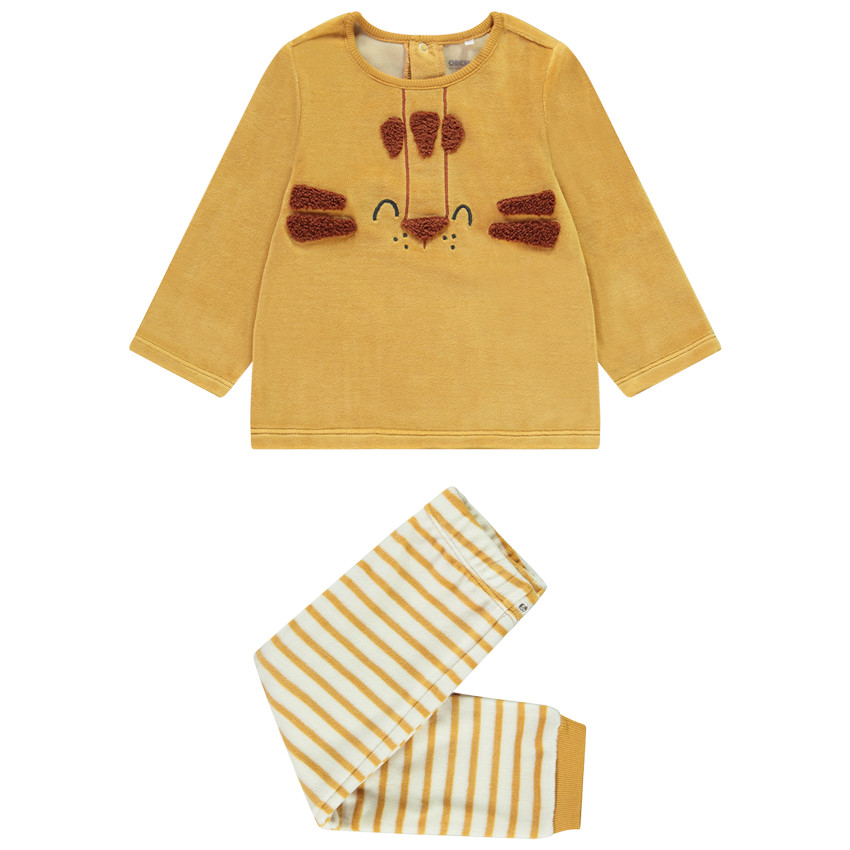 Pijama de 2 piezas de felpa con león divertido para bebé niño con acabados variados según la edad 