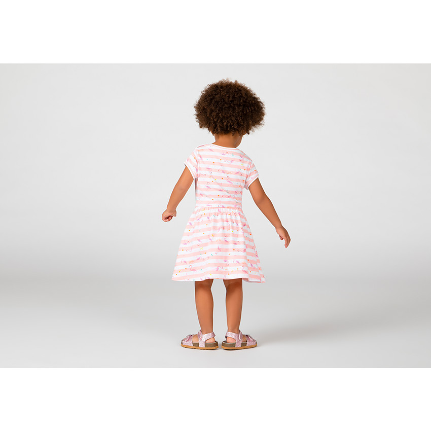 Vestido de manga corta a rayas y con estampado de flamencos para bebé niña 