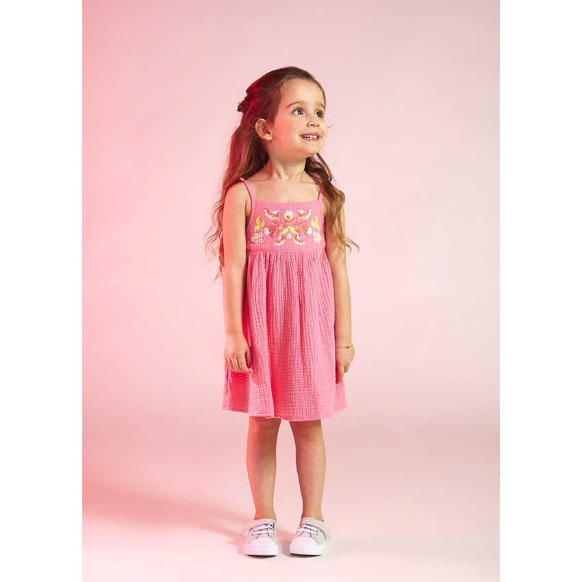 Vestido de tirantes con bordado floral para niña bebé 