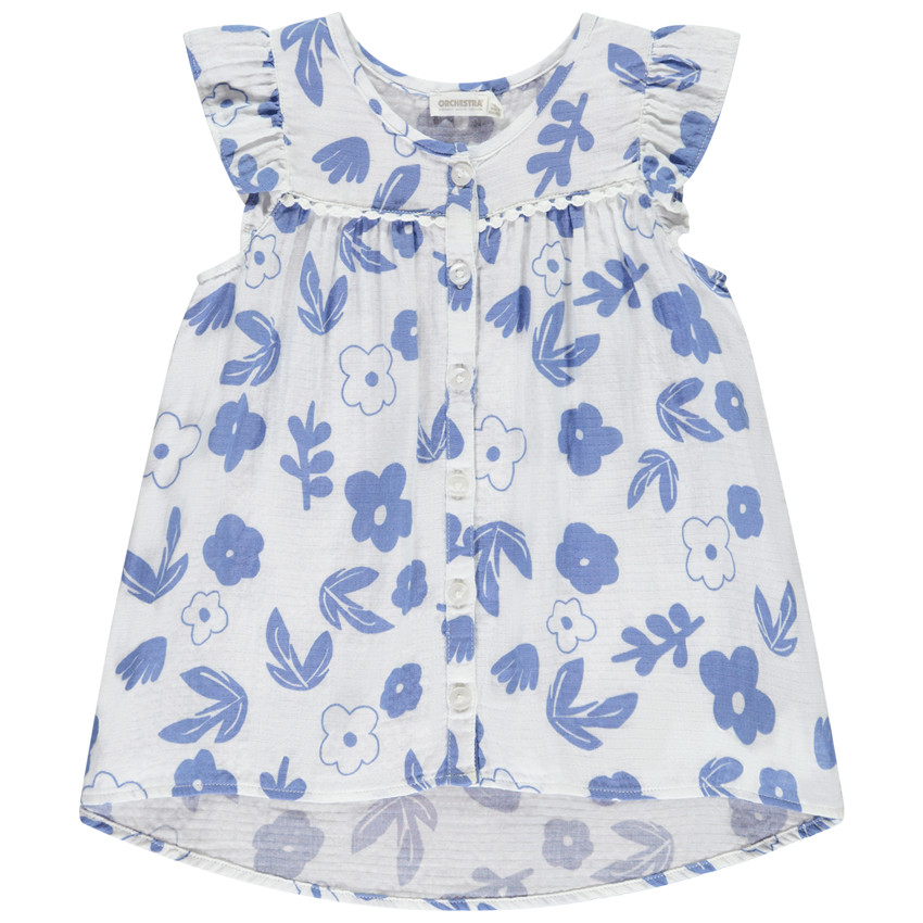 Blusa estampada de flores con galón de pompones para niña 