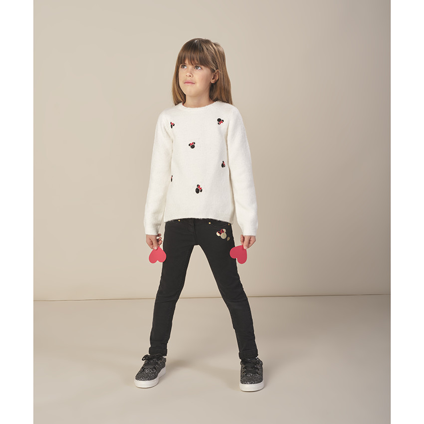 Jean effet used motif Minnie Disney avec ceinture amovible 