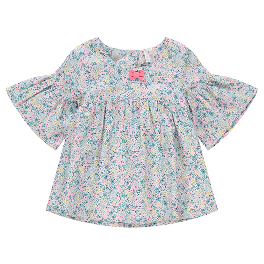 Túnica de manga corta con volantes y flores estampadas 