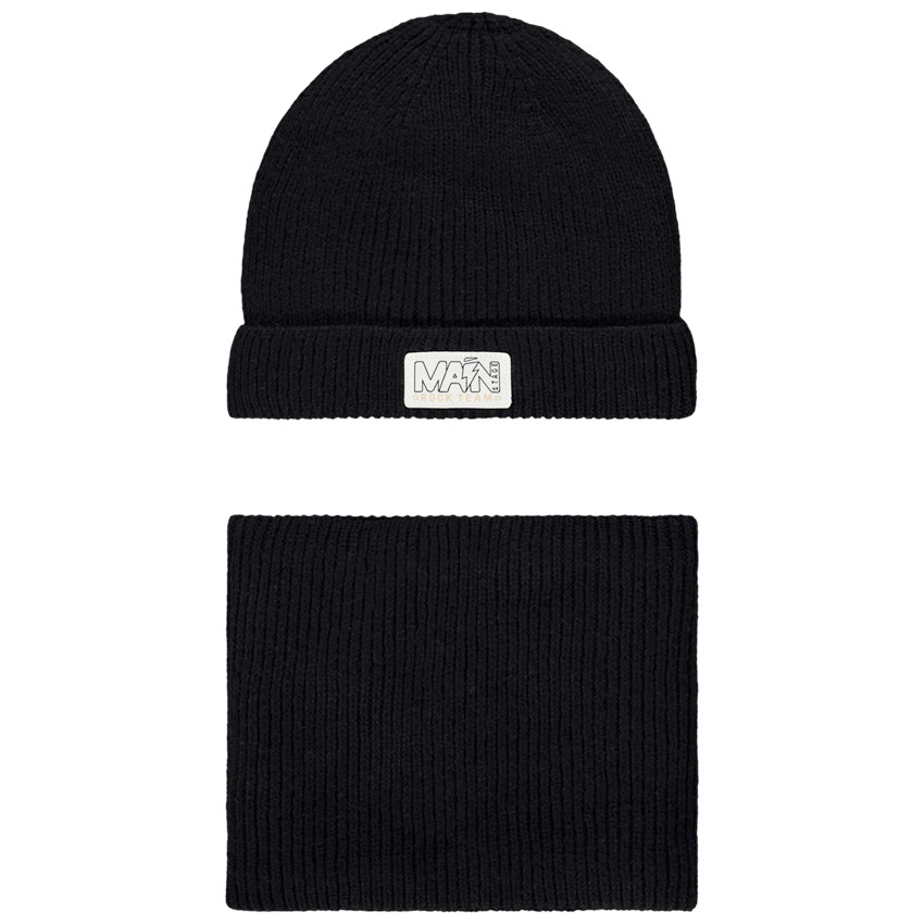 Conjunto de punto con gorro y snood unicolor para niño 