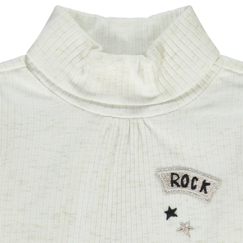 Sous-pull col roulé effet côtelé et patch brodé pour fille 