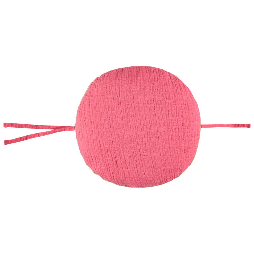 Cojín decorativo redondo en gasa de algodón modulable en protector de cuna o parque 