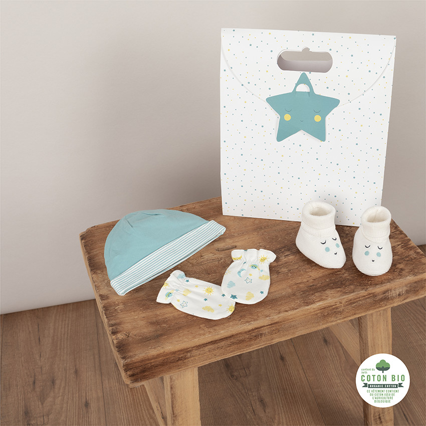 Conjunto de gorro y guantes de punto de algodón ecológico 