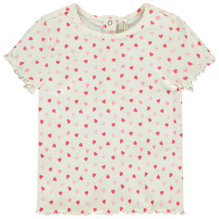 Camiseta de manga corta de punto acanalado con estampado de corazones para bebé niña 
