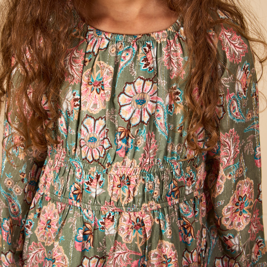 Vestido de manga larga con estampado floral efecto bohemio para niña 