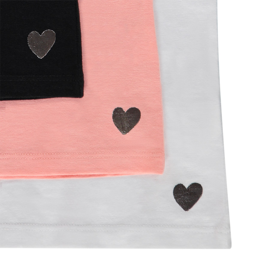 Pack de 3 camisetas de manga corta con estampado de corazones para niña 
