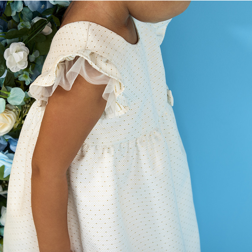 Conjunto de ceremonia vestido de jacquard + diadema para bebé niña 