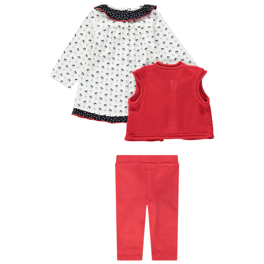 Conjunto de 3 piezas con túnica estampada all over, chaqueta y leggings Minnie Disney 