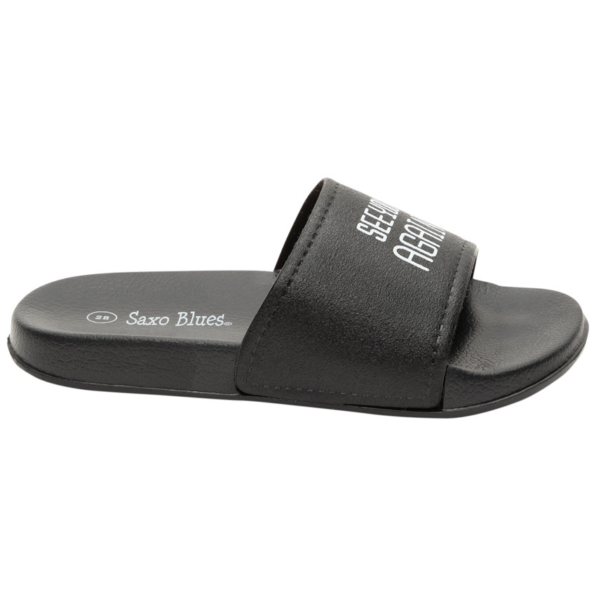 Mules con tira negra y texto estampado para niño  Additional Mules con tira negra y texto estampado para niño