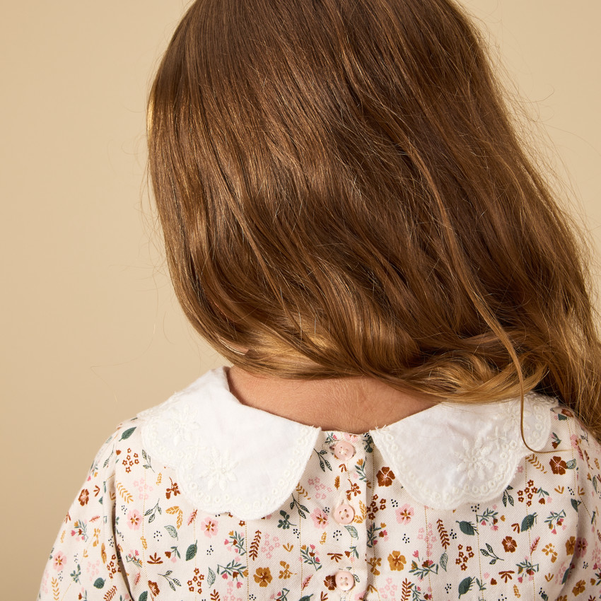 Conjunto de vestido floral con cuello claudine y diadema para bebé niña 