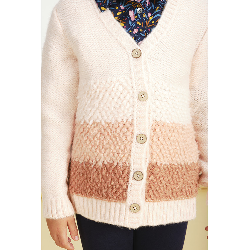 Chaleco largo de punto para niña con inserciones de borreguito 