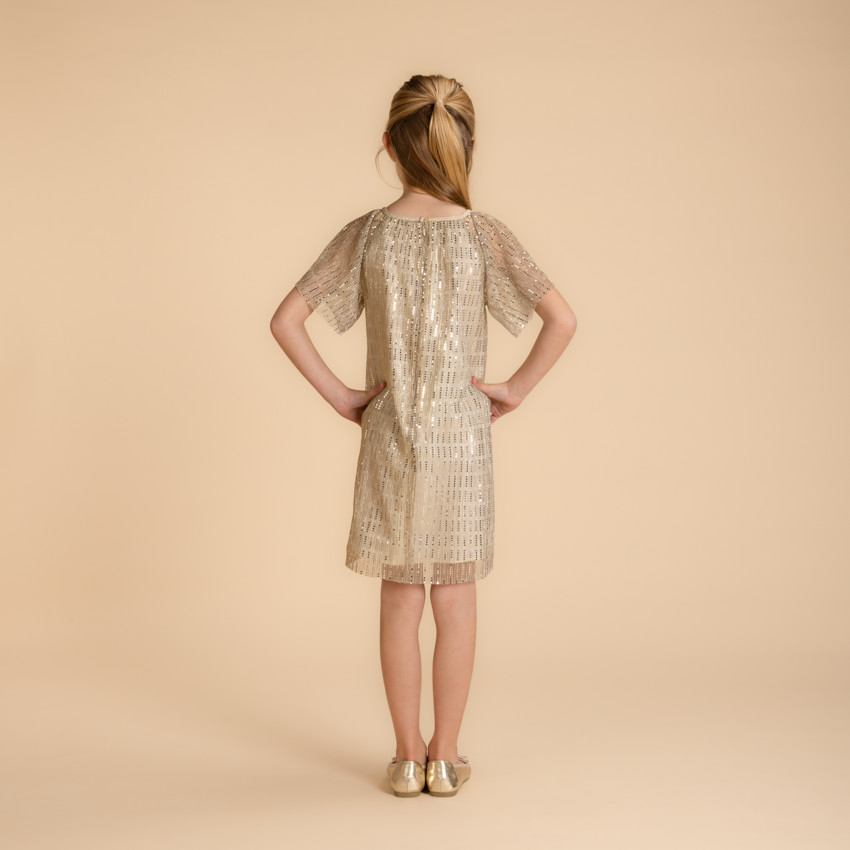 Vestido de ceremonia con lentejuelas doradas para niña 