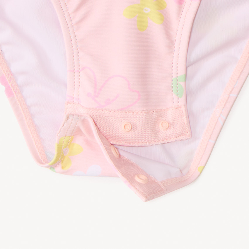 Bañador de una pieza de manga larga anti-UV con estampado de flores para niña bebé 