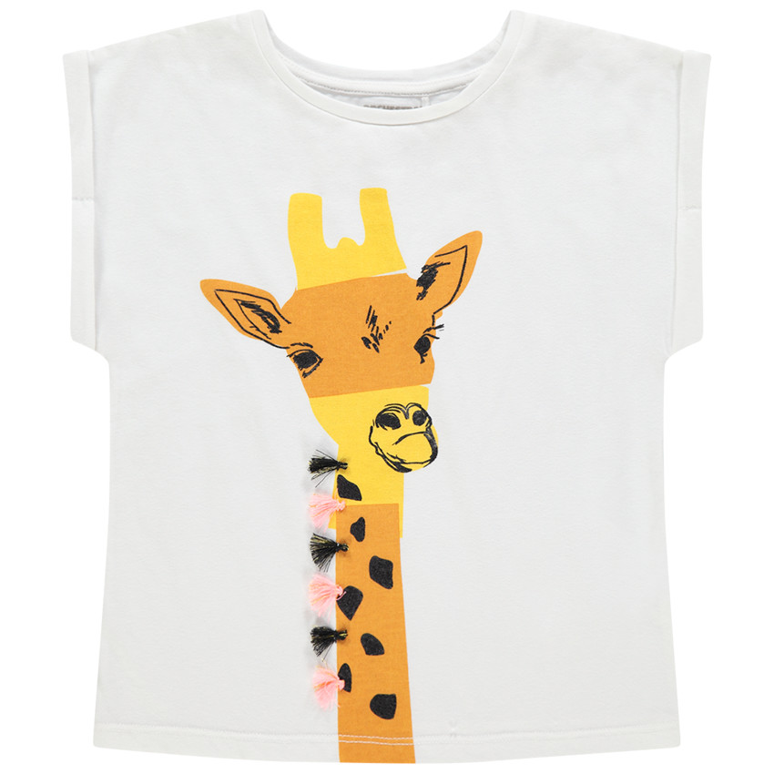 Camiseta manga corta jirafa con pompones 