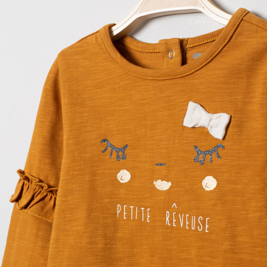 T-shirt manches longues à volants et détails printés 