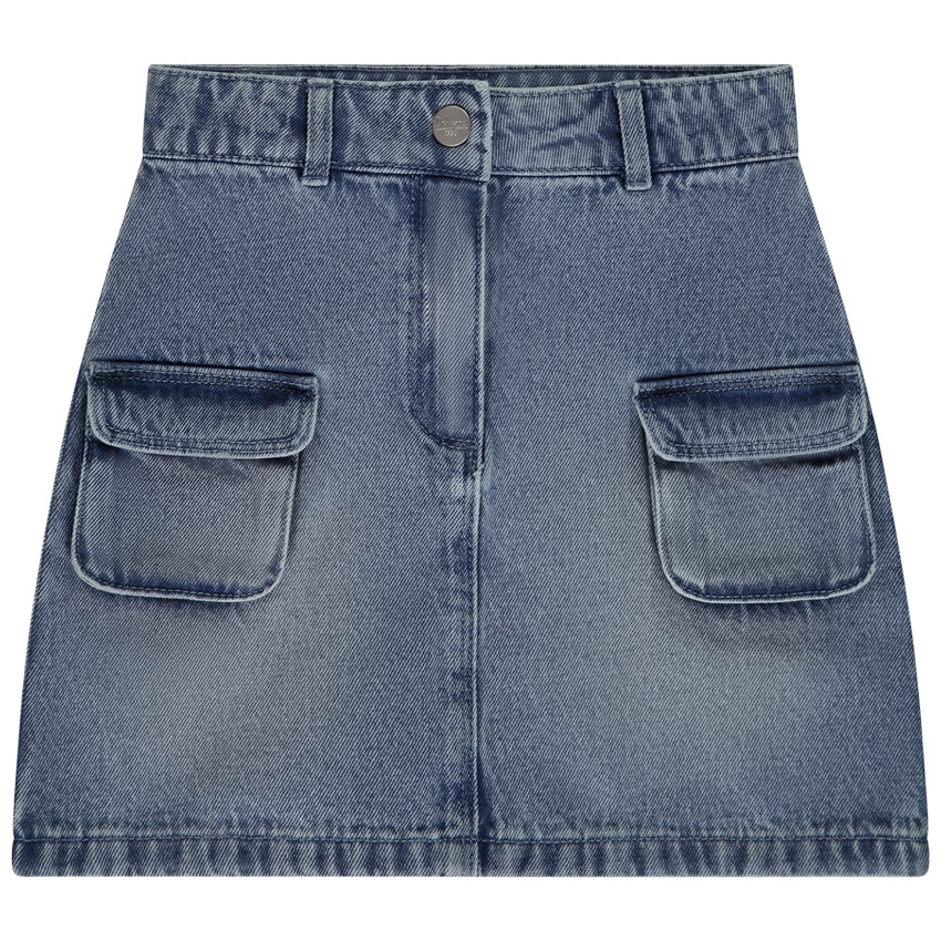 Falda de mezclilla efecto desgastado con bolsillos para niña 