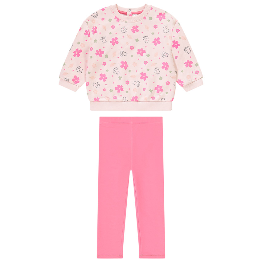 Conjunto de felpa sudadera estampada + leggings lisos para bebé niña 