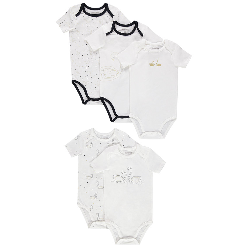 Pack de 5 bodies de manga corta con estampado de cisnes. 