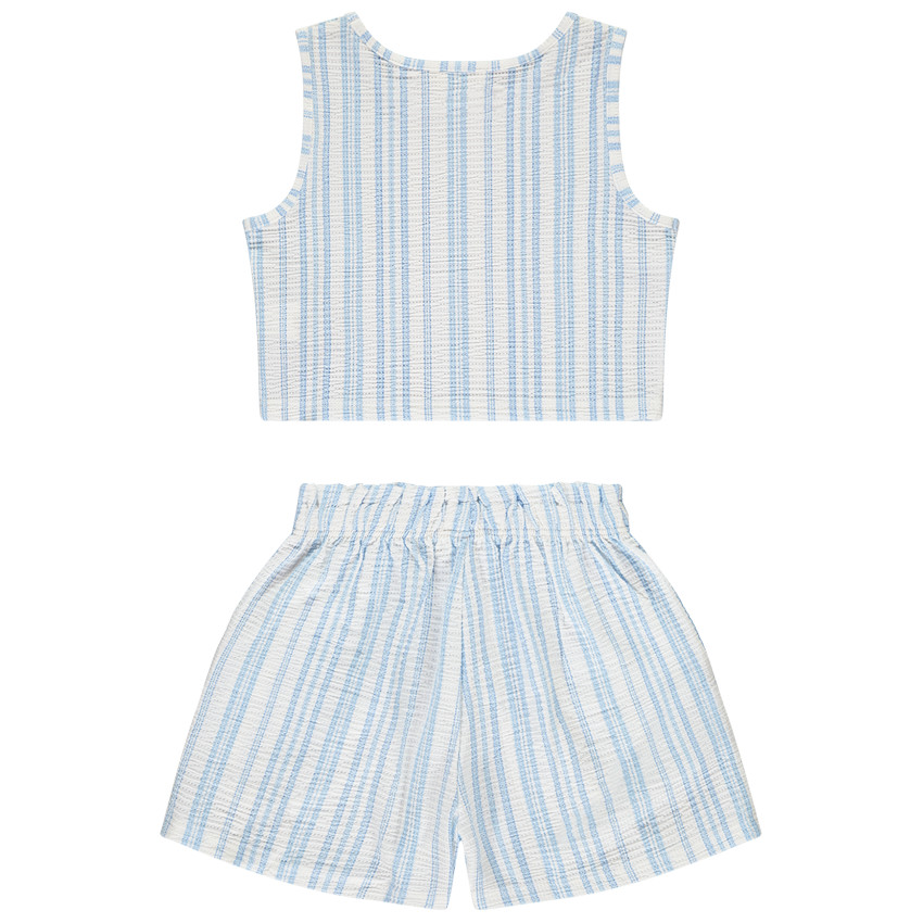 Conjunto corto de 2 piezas a rayas con volantes para niña 