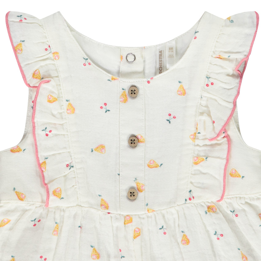 Pelele corto de gasa de algodón con estampado de frutas para niña 