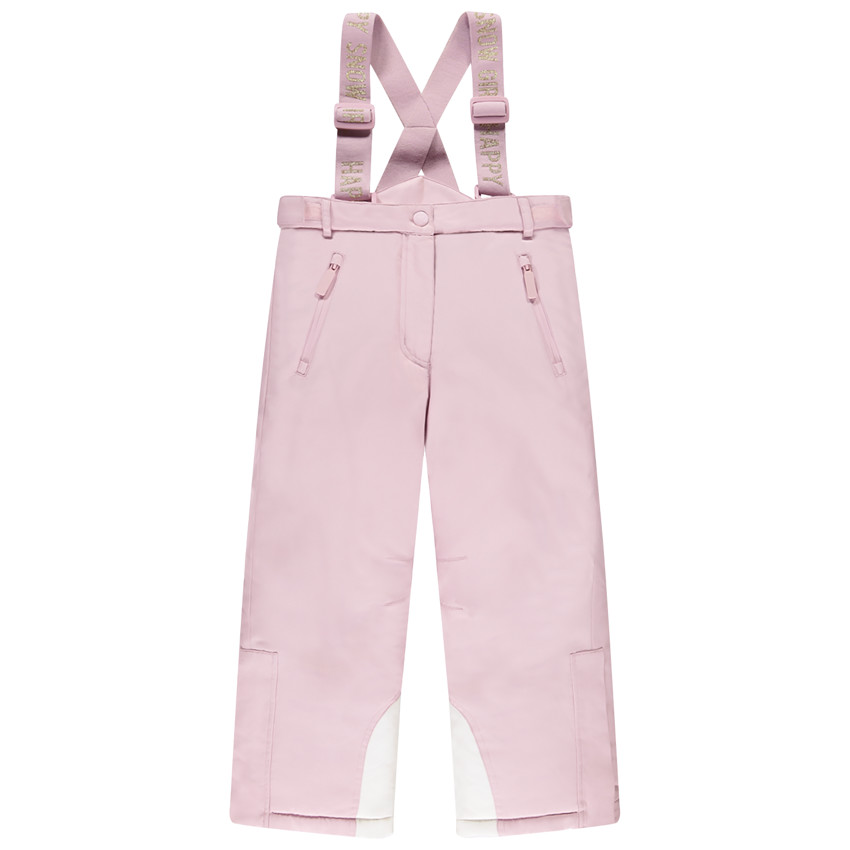 Pantalón de esquí liso rosa con tirantes para niña 